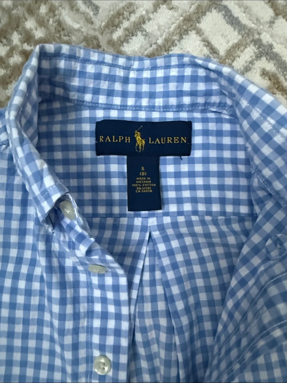 Ralph Lauren Light Blue & White Gingham Short-Sleeve Button-Down Shirt